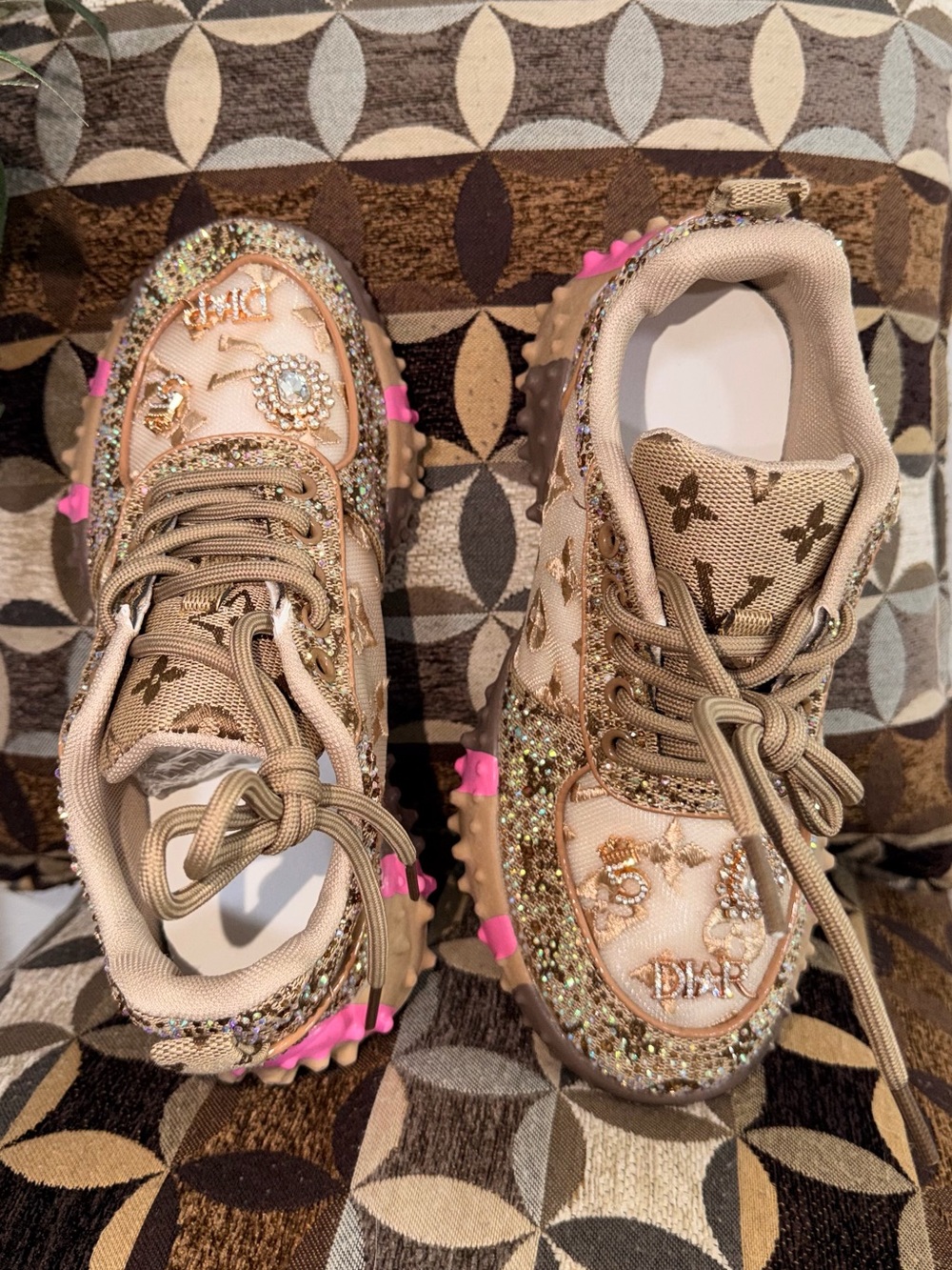 Gold Rhinestone Embellished Chunky Sneakers Size 36 – Brand New - Picture 15 of 16